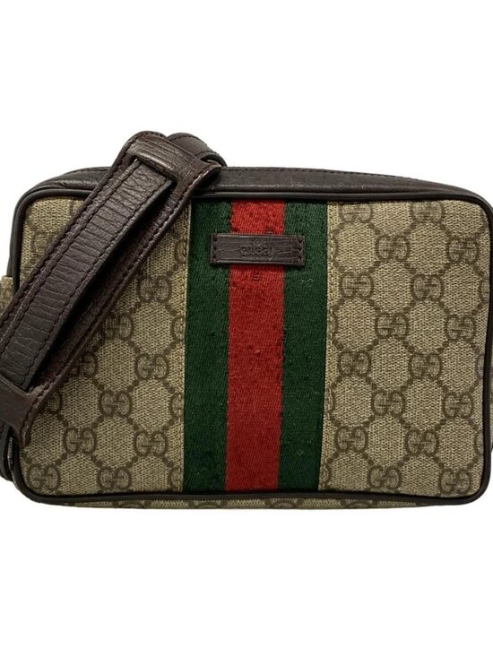 Gucci Handbags - GUCCI GG Plus/GG Supreme/Sherry (Web) 162910 Dark Brown Red Multi PVC Leather